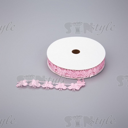 Декоративная лента из бабочек, цвет розовый, ширина 20 мм, намотка 20 ярдов фото 1
