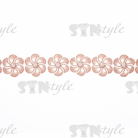 Кружево "Цветочки" на капроновой ленте, ширина 35 мм, цвет капучино+белые бусины, намотка 20 ярдов фото 2