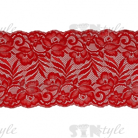 Кружево эластичное, ширина 150 мм, цвет красный, намотка 15 ярдов, материал лайкра  фото 1