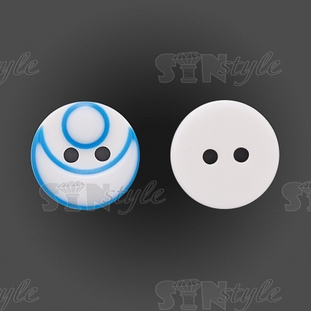 Пуговица пластиковая на два прокола, размер 20L, цвет белый/голубой фото 1