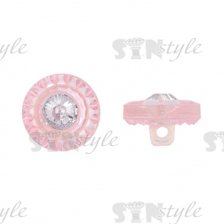 Пуговица пластиковая на ножке, круглая, розовая прозрачная с белой стразой в центре, 20L фото 1