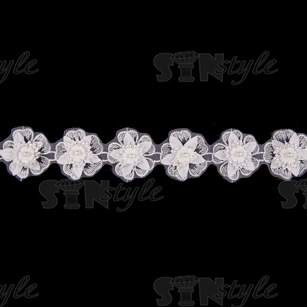 Кружево "Цветочное", ширина 50 мм, цвет белый, намотка 10 ярдов  фото 3