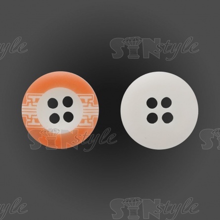 Пуговица пластиковая на четыре прокола, размер 24L, цвет белый с оранжевым фото 1