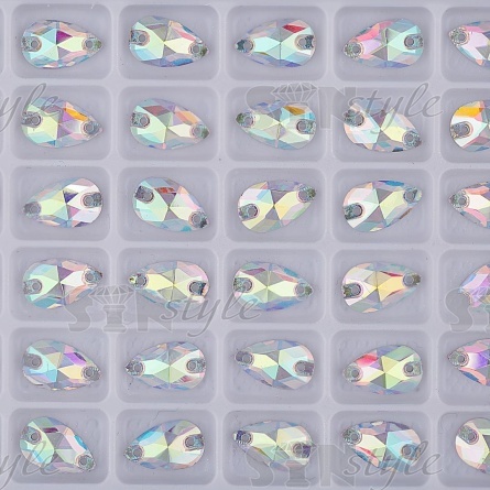 Стразы пришивные стеклянные, форма капля, цвет радужный (голография), размер 7 мм х 12 мм фото 2