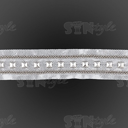 Тесьма отделочная с заклепками, ширина 25 мм, цвет серебряный, намотка 15 ярдов фото 2