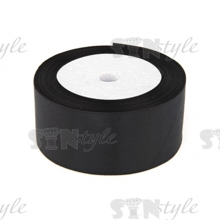 Декоративная лента атласная, ширина 38 мм, намотка 25 ярдов, цвет черный (№039) фото 1