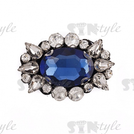 Аппликация с элементами из страз на фетровой основе, цвет темно-синий, размер 42х30 мм фото 1