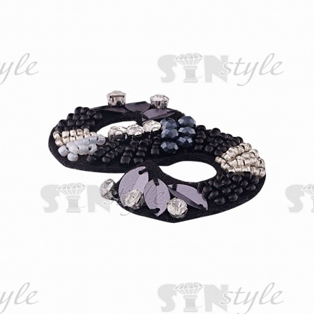 Аппликация с элементами из бисера и страз на фетровой основе, цвет черный+серебряный, размер 35х50 мм фото 2