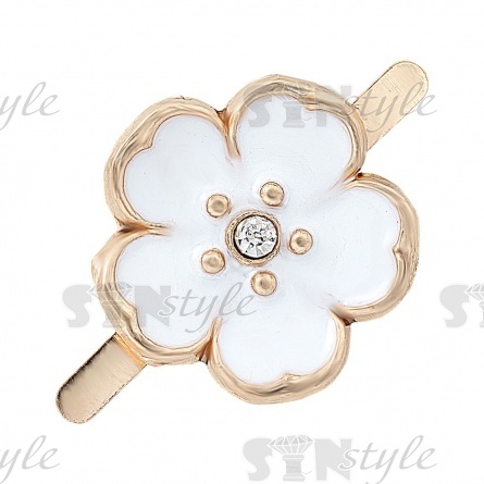 Брошь металлическая, тип крепления "усики", цвет золото+белая эмаль, диаметр 18 мм фото 1