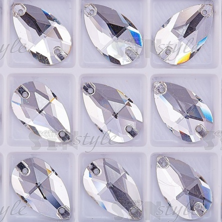 Стразы пришивные стеклянные Капля, цвет белый прозрачный , размер 13*22 мм фото 2