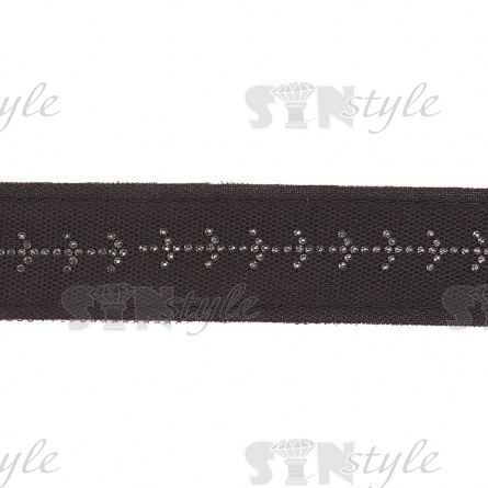 Декоративная тесьма отделочная лампасная со стразами, цвет черный, ширина 32 мм, намотка 50 ярдов фото 3