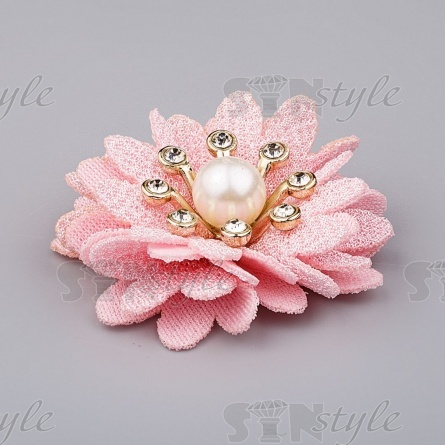 Цветочки декоративные со стразами и бусиной, цвет розовый, диаметр 45 мм фото 2