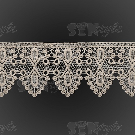 Кружево ажурное с нежным причудливым узором и фестонами по краю, ширина 80 мм, цвет лен, намотка 15 ярдов фото 1