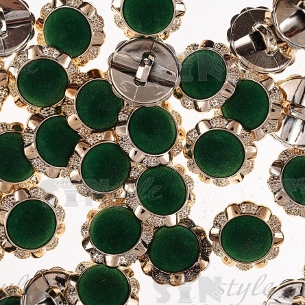 Пуговица пластиковая на ножке с бархатной шляпкой, размер 40L, цвет золотой+зеленый фото 2