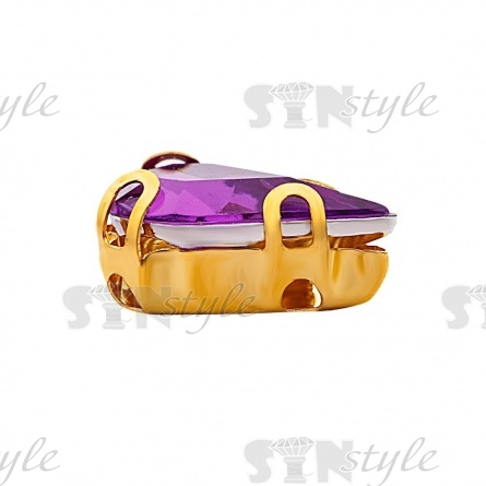 Стразы пришивные акриловые в цапах, форма капля, цвет золото+фиолетовый, размер 6х10мм, 200 шт/уп. фото 2