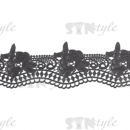 Кружево ажурное матовая нить, ширина 125 мм, цвет черный, намотка 15 ярдов фото 1