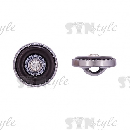 Пуговица пластиковая на ножке, круглая, цвет темный никель+черный+белая страза, размер 40L фото 1