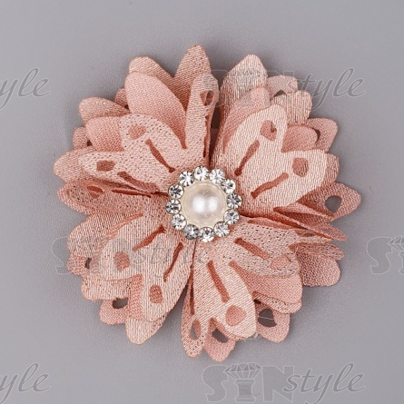Цветочки декоративные со стразами и бусиной, цвет персиковый, диаметр 40 мм. фото 1