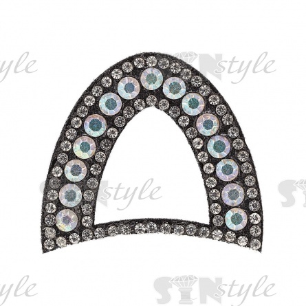 Аппликация "Ушки" из страз, на фетровой основе, размер 43 мм х 38 мм, цвет черный+белые и радужные стразы фото 1