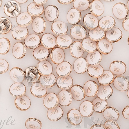 Пуговица пластиковая на ножке, круглой формы, размер 20L, золотая основа с белой эмалью фото 3