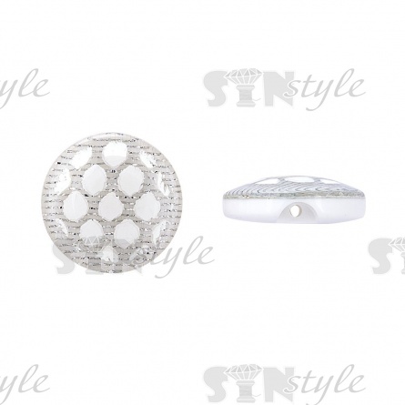 Пуговица пластиковая на полуножке, размер 24L, белая с блестками фото 1