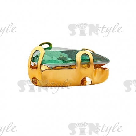 Стразы пришивные акриловые в цапах, форма капля, цвет золото+зеленый, размер 6х10мм, 200 шт/уп. фото 2