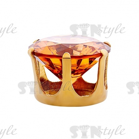 Стразы пришивные стеклянные в цапах, форма круг, цвет золото+персик, диаметр 12 мм фото 2