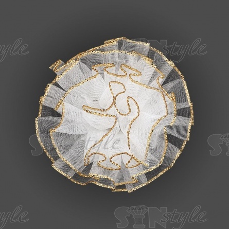 Цветочек из капроновой ленты, белый с золотом, размер 55 мм фото 1