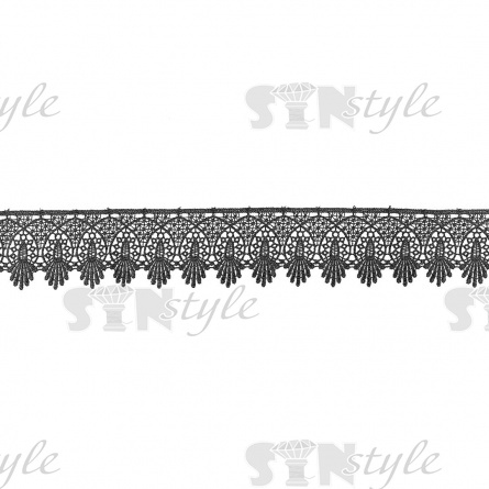 Ажурное тонкое кружево с восточным орнаментом и фестонами по краю, ширина 55 мм, цвет черный, намотка 15 ярдов фото 1