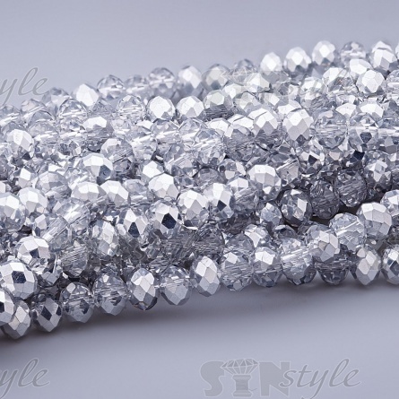 Бусины граненые Рондель (стекло), цвет серебряный (91), 6 мм, 95-100 шт/нить фото 1