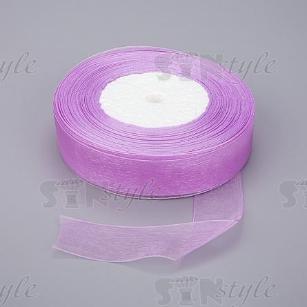 Декоративная лента капроновая, ширина 25 мм, намотка 50 ярдов, цвет сиреневый фото 1