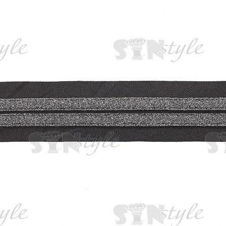 Декоративная тесьма отделочная лампасная , цвет черный+темное серебро, ширина 35 мм, намотка 15 ярдов фото 2