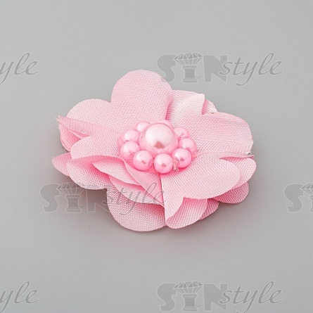 Цветочки декоративные с бусинами, цвет розовый, диаметр 45 мм,  фото 2