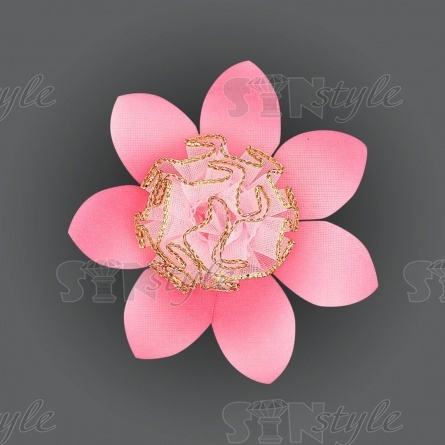 Цветочек из атласной и капроновой ленты,  розовый, диаметр 60 мм фото 1
