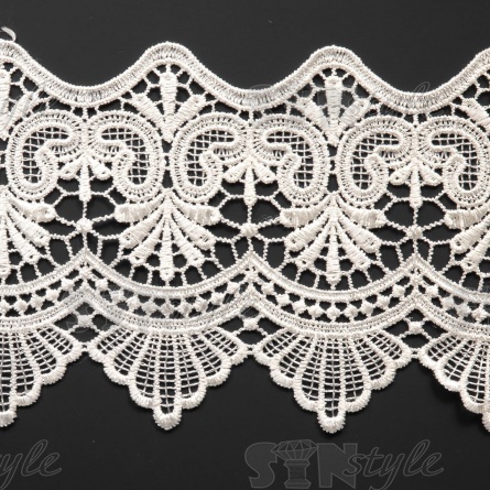 Кружево ажурное с причудливым узором и фестонами по краям, ширина 125 мм, цвет белый, намотка 14,5 ярдов фото 1