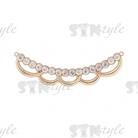 Декоративное украшение пришивное металлическое, цвет золото+белые стразы,  размер 95х25 мм фото 1