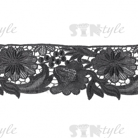 Кружево ажурное, нежная цветочная гирлянда с резным краем, ширина 110 мм, цвет черный, намотка 15 ярдов фото 1