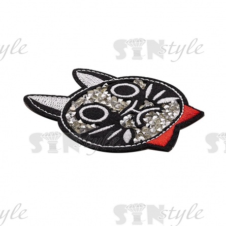 Термоаппликация "Котик" со стразами, размер 65х73 мм фото 2