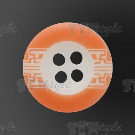 Пуговица пластиковая на четыре прокола, размер 24L, цвет белый с оранжевым фото 2