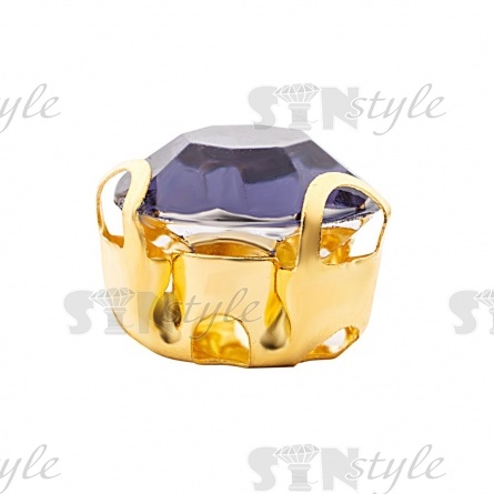 Стразы пришивные акриловые в цапах, форма круг, цвет золото+синий, диаметр 7 мм, 720 шт/уп. фото 2