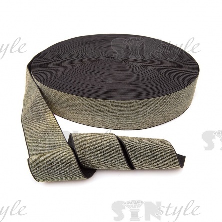 Резинка декоративная, ширина 50 мм, цвет черный+золотой, намотка 50 метров. фото 1