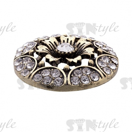 Пуговица металлическая на ножке, размер 38L, цвет бронзовый+белые стразы фото 2