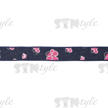 Джинсовая лента с цветочным принтом красного цвета, ширина 25 мм, намотка 20 ярдов фото 2