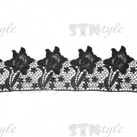 Кружево ажурное с цветочным узором, ширина 140 мм, цвет черный, намотка 14 ярдов фото 2