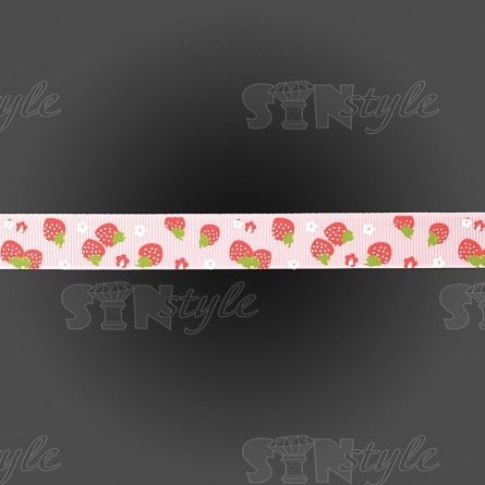 Лента репсовая, с принтом клубничка, ширина 20 мм, цвет розовый, намотка 20 ярдов фото 2