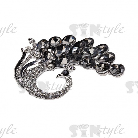 Брошь со стразами "Жар-птица", застежка булавка, размер 38 мм х 53 мм, цвет черный фото 2