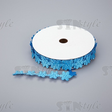 Декоративная лента из цветочков, цвет синий, ширина 20 мм, намотка 20 ярдов фото 1