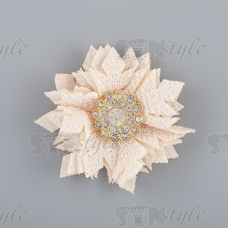 Цветочки декоративные тканевые со стразами, цвет шампань, диаметр 40 мм,  фото 1