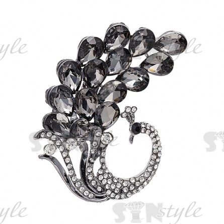 Брошь со стразами "Жар-птица", застежка булавка, размер 38 мм х 53 мм, цвет черный фото 1