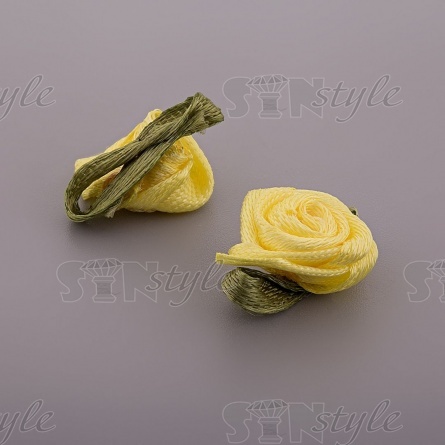 Цветочек из атласной ленты, желтый, размер 15 мм фото 2